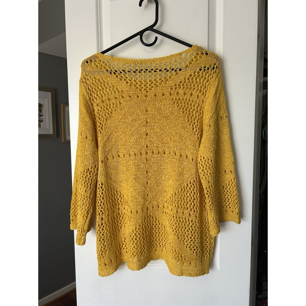 Soft Surroundings Women's Beachwalk Open Knit Sweater Mustard Yellow Size XL - Picture 2 of 5
